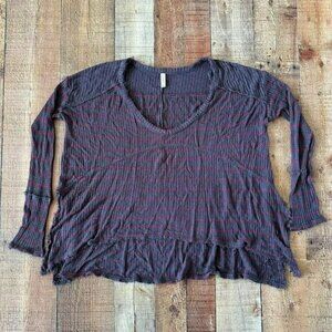 Free People Gray and red scoop neck long sleeve top women's size small